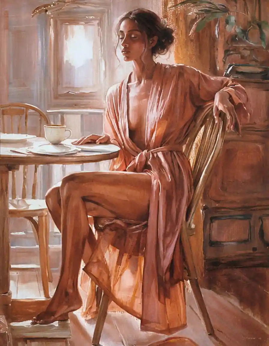Afro American woman reading quietly in warm interior