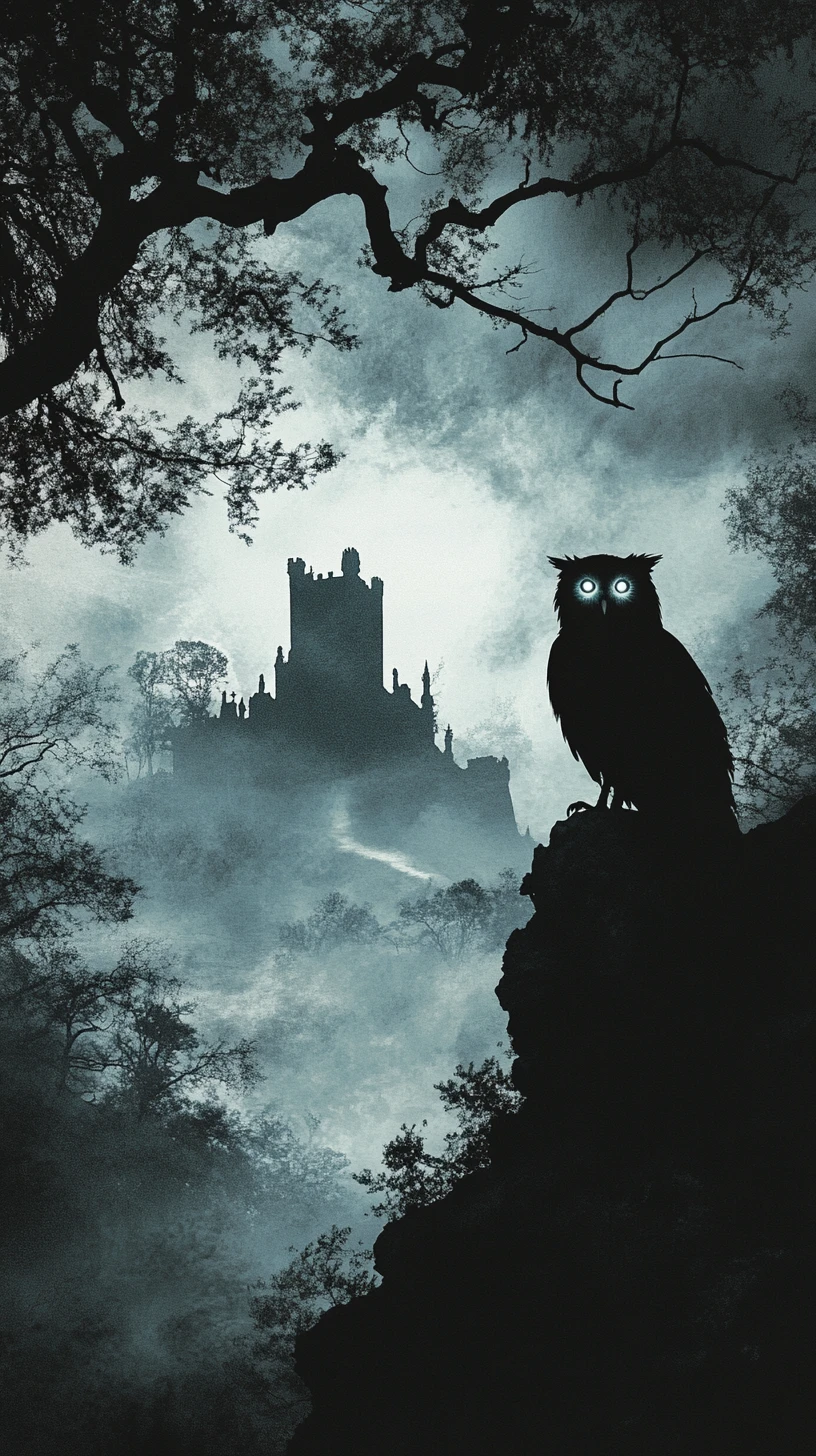 Ghostly Owl Overlooking A Shadowed Castle Landscape