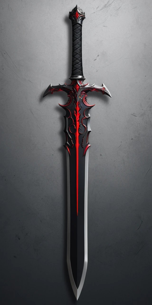 Espada digital negra elegante con marcados acentos rojos