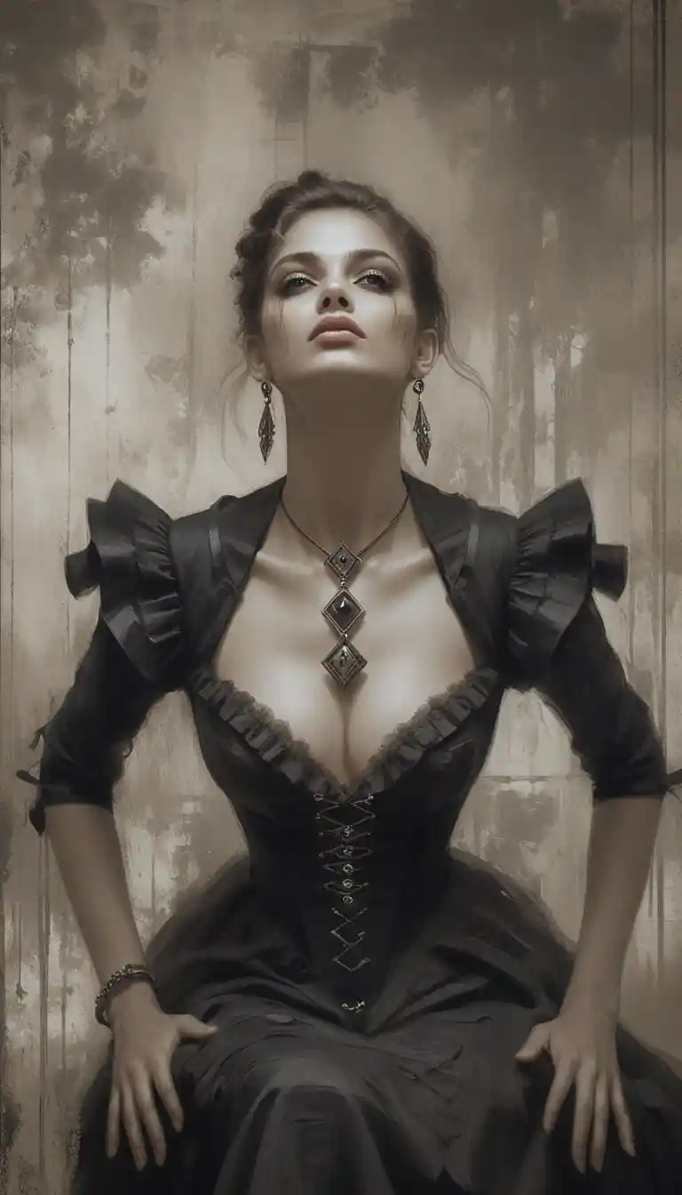 Elegant aristocratic woman in monochrome fantasy portrait