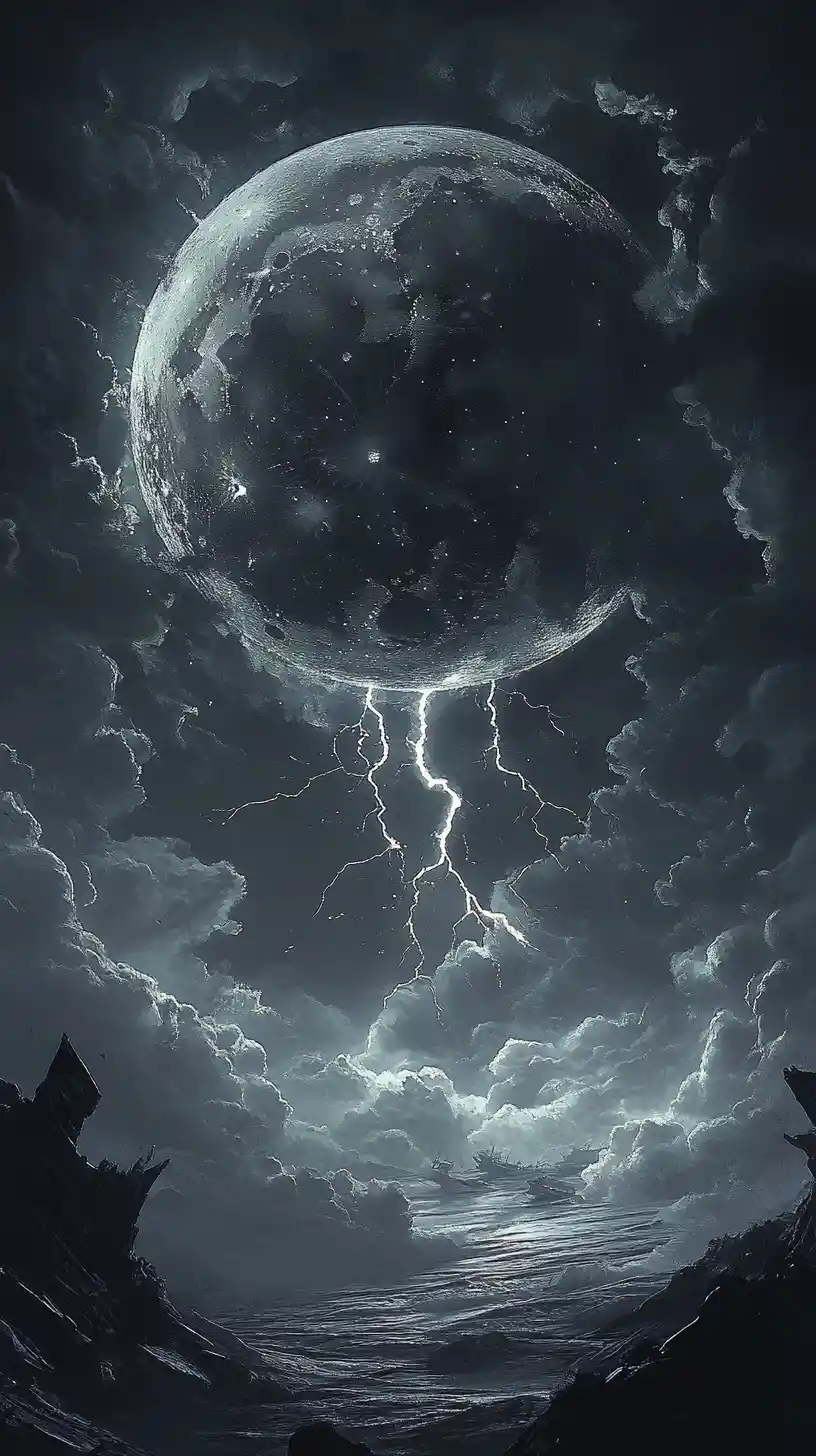 Cracked Moon Silhouette With Silver Light And Magic Wand