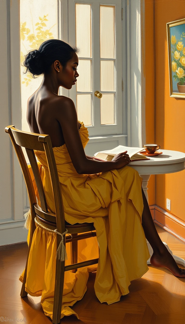Young woman reading quietly by a sunlit window