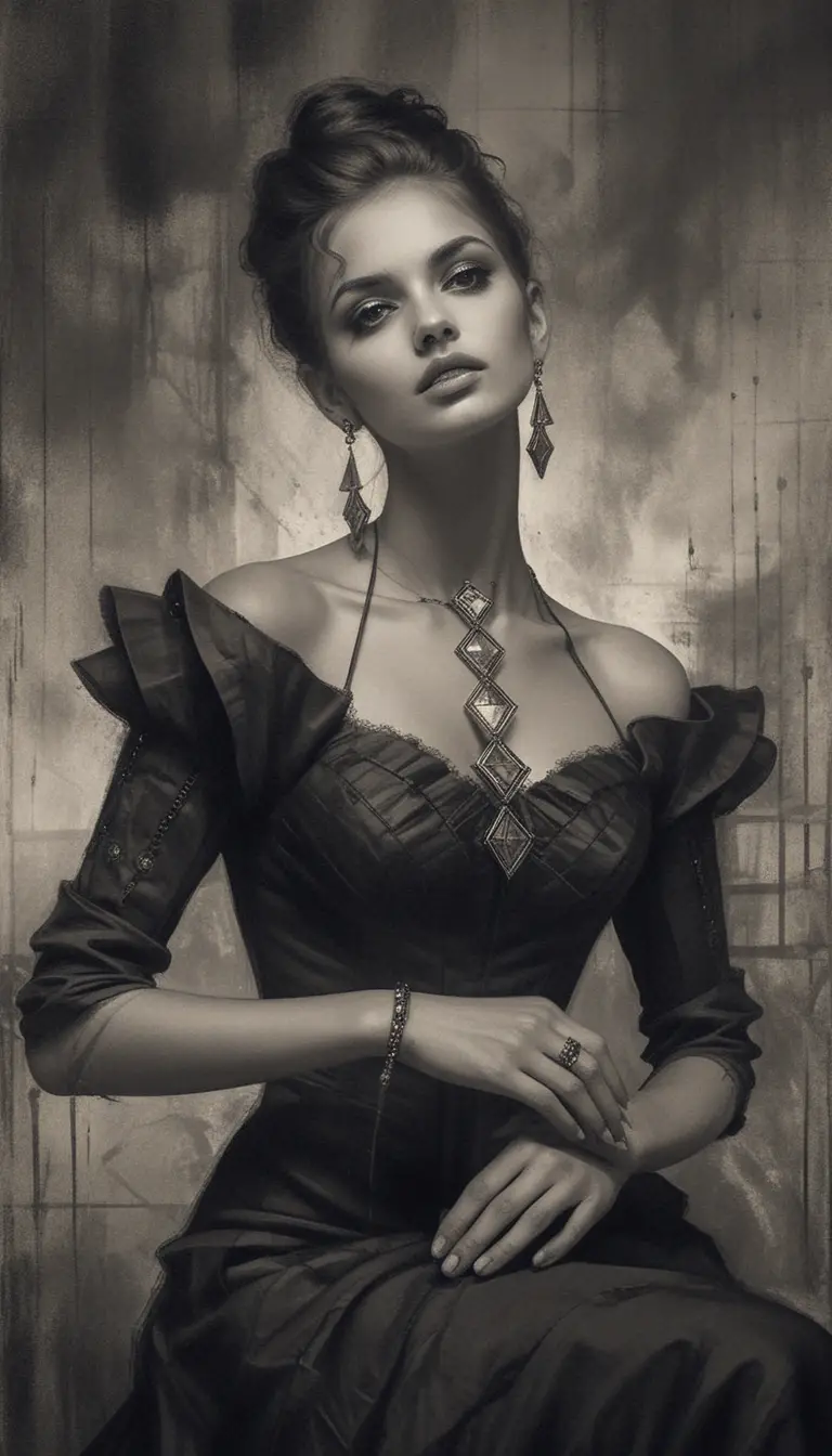 Elegant aristocratic woman in monochrome fantasy portrait