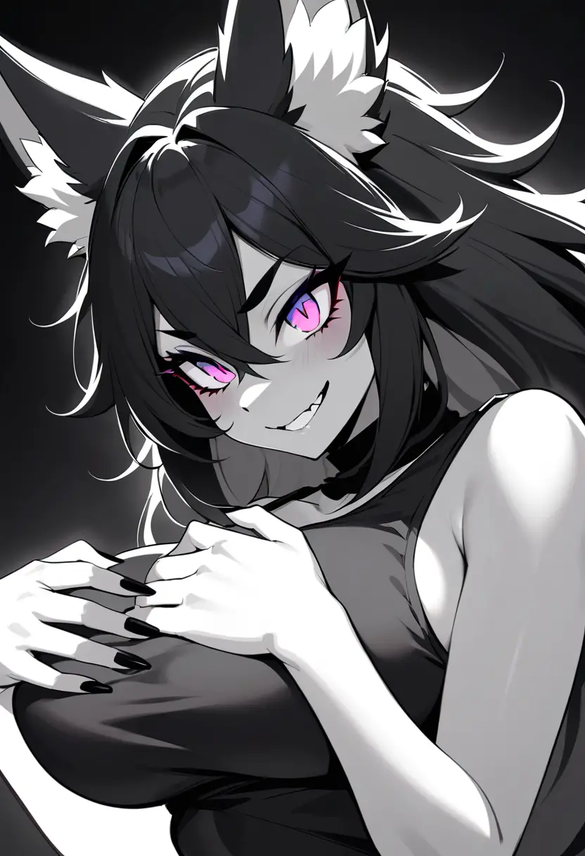 Mujer zorro furry gótica en una pose seductora en primer plano