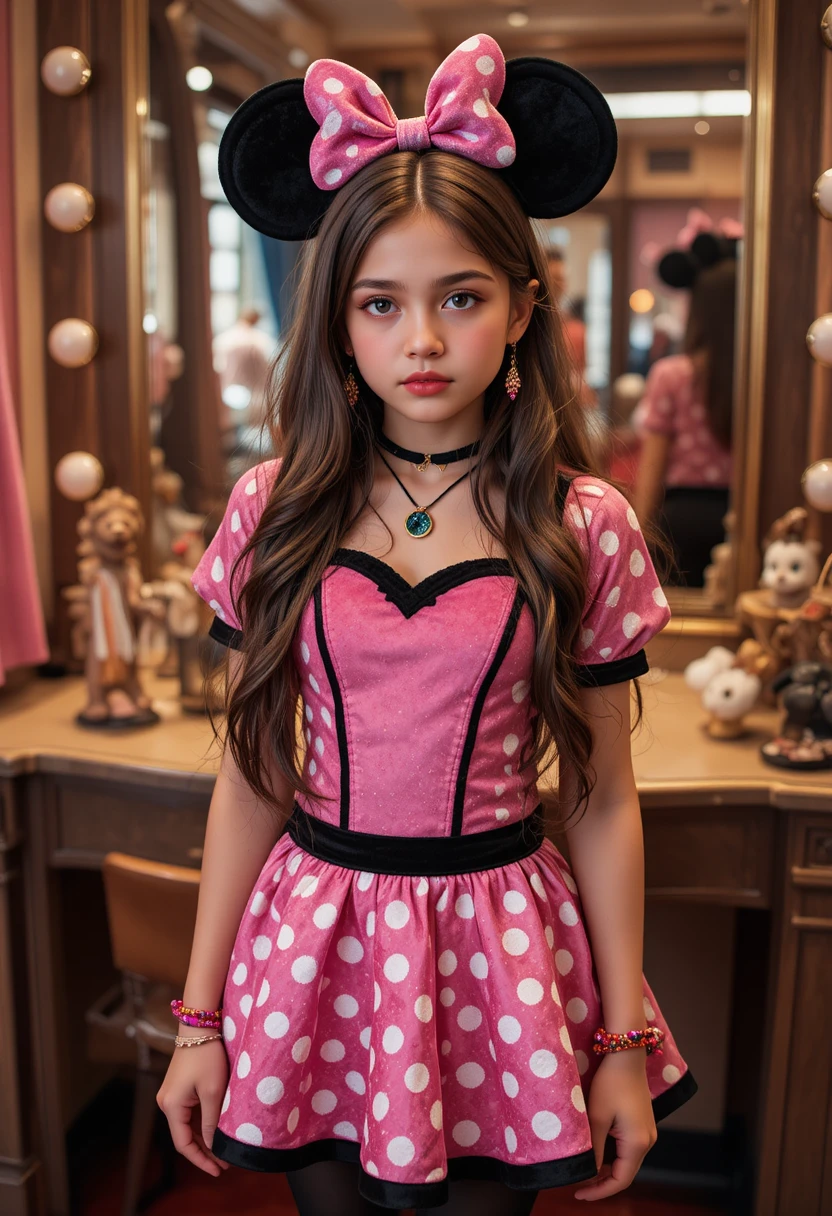 Niño vestido de Minnie Mouse en el interior de una boutique