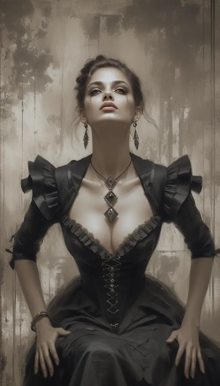 Elegant aristocratic woman in monochrome fantasy portrait