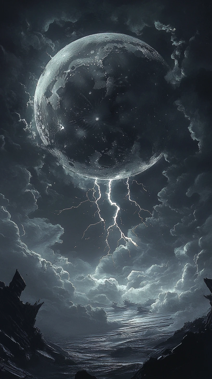 Cracked Moon Silhouette With Silver Light And Magic Wand