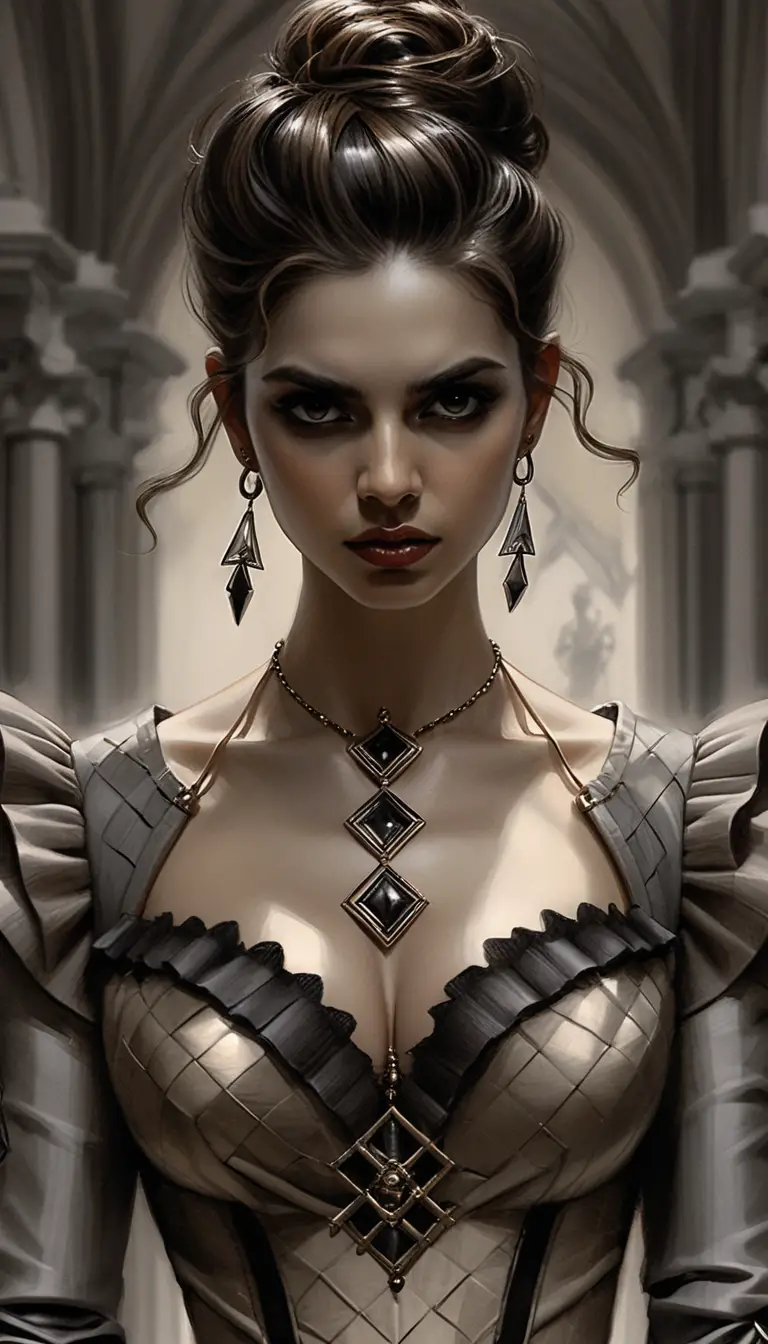 Elegant aristocratic woman in monochrome fantasy portrait