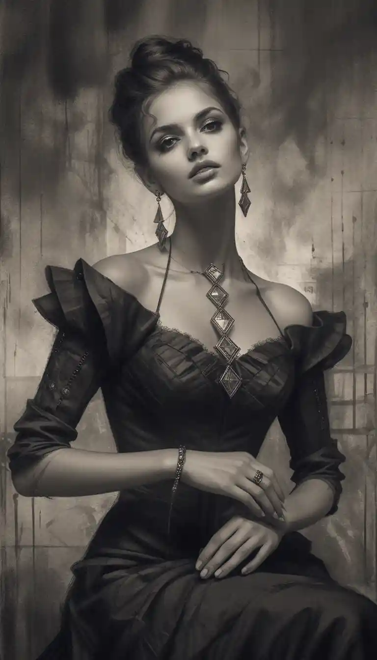 Elegant aristocratic woman in monochrome fantasy portrait