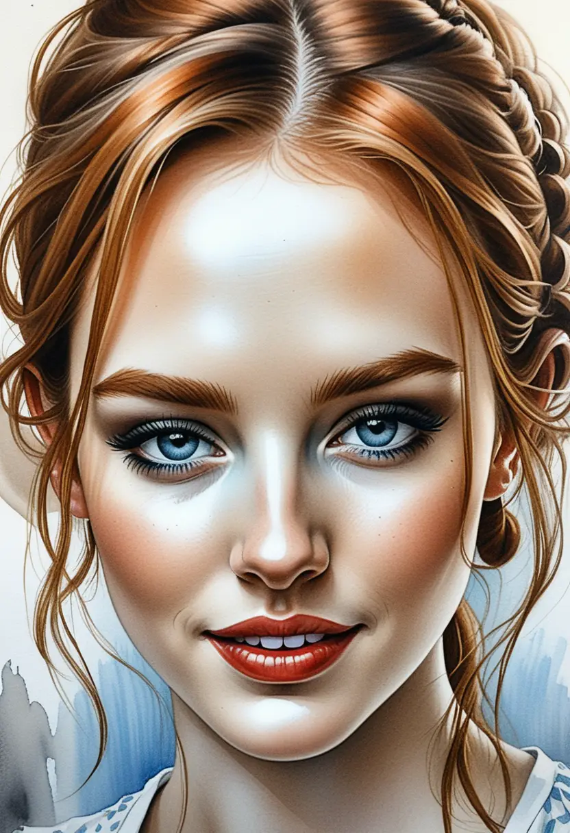 Top down portrait of a freckled auburn haired girl