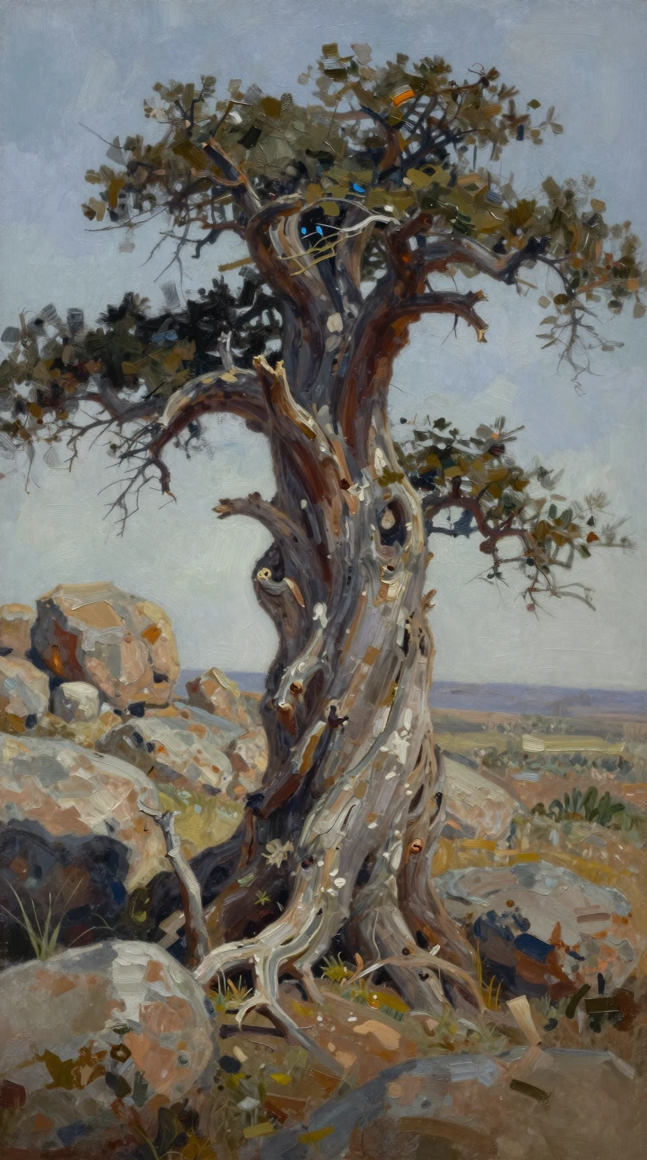 Antico albero in mezzo a un aspro deserto roccioso