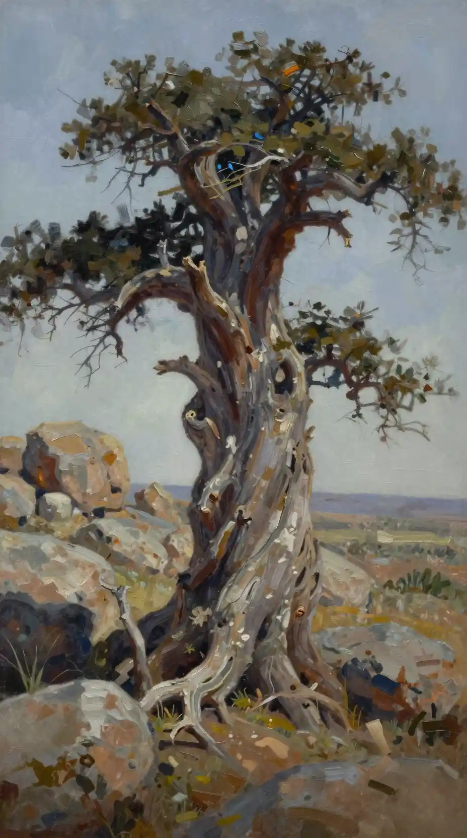 Antico albero in mezzo a un aspro deserto roccioso