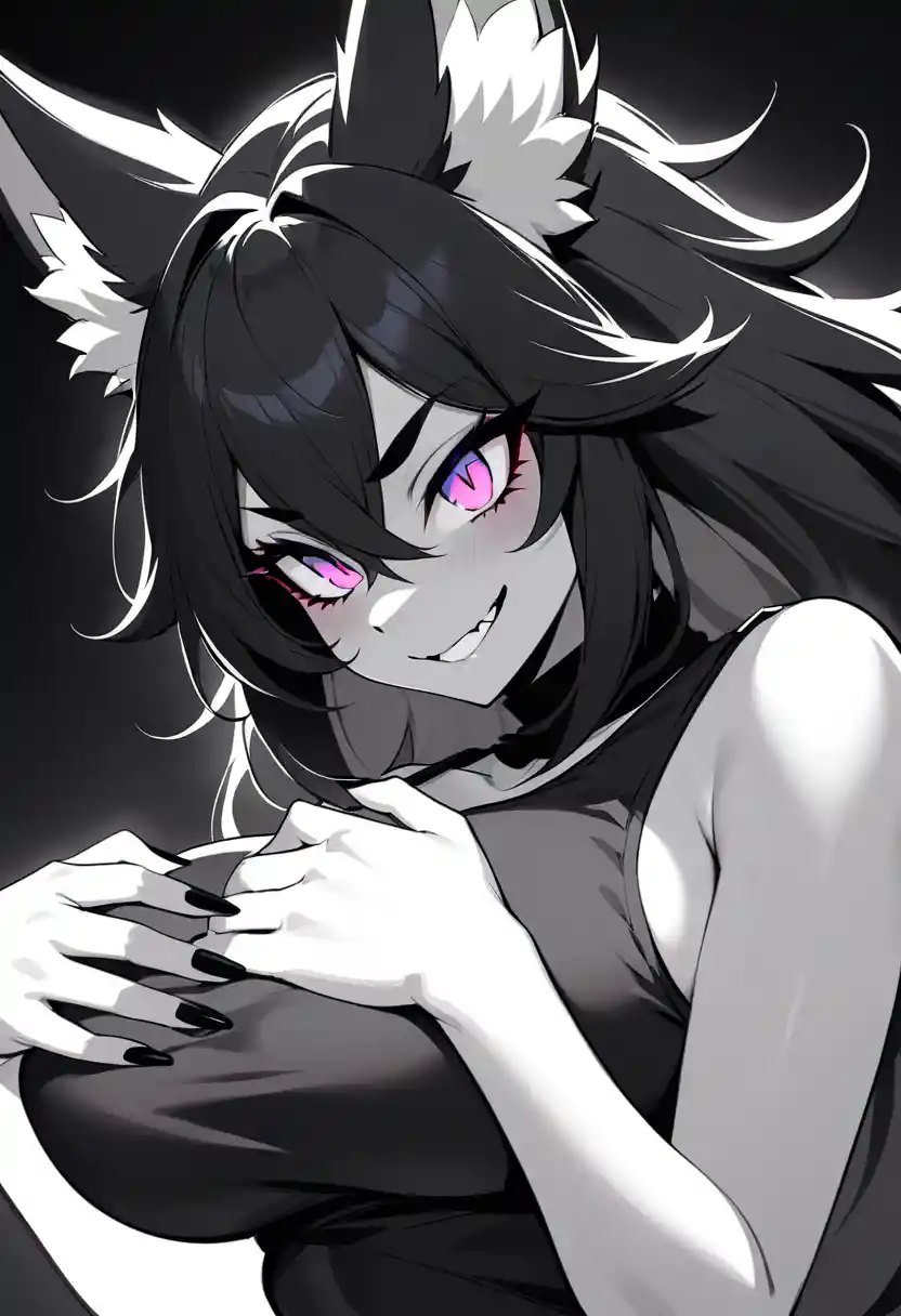 Mujer zorro furry gótica en una pose seductora en primer plano