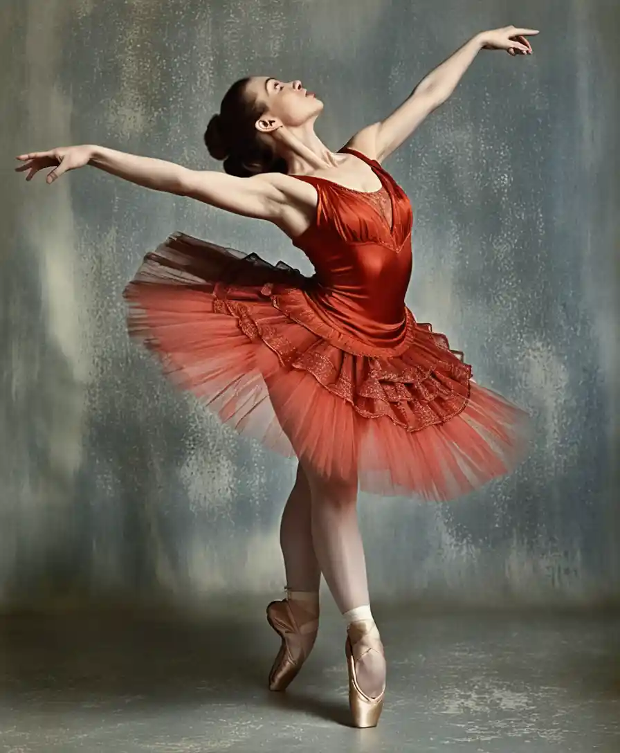 Exhausted ballet dancer curled on a wooden chair