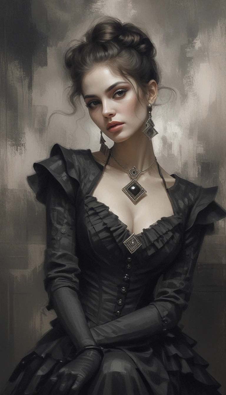 Femme aristocratique élégante en portrait de fantasy monochrome