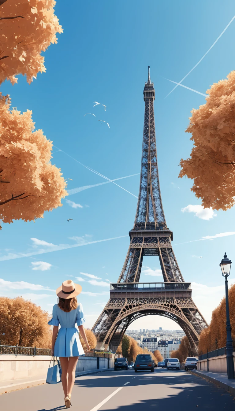 Glamorous young woman in front of the Eiffel Tower