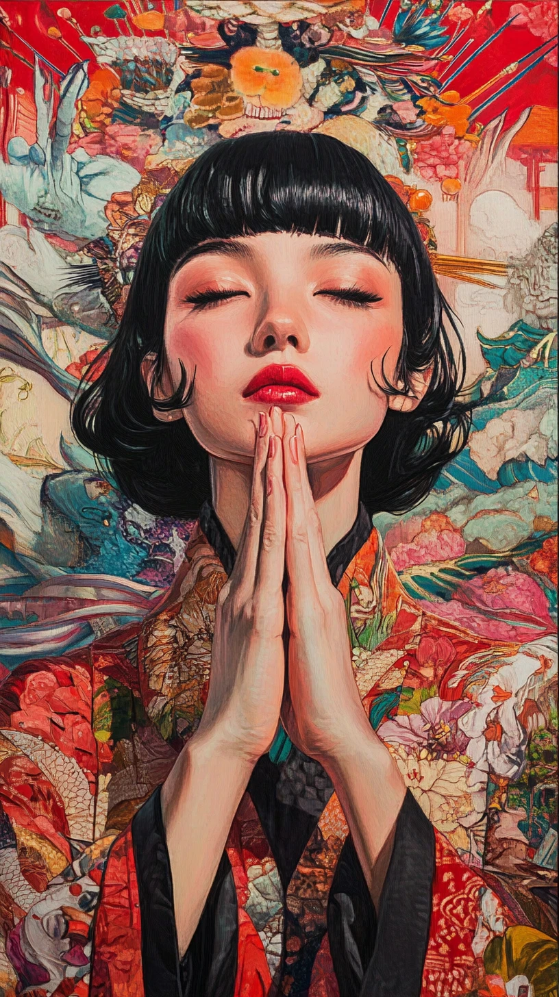 Pop art fantasy woman inspired by Moscow and Shanghai studios