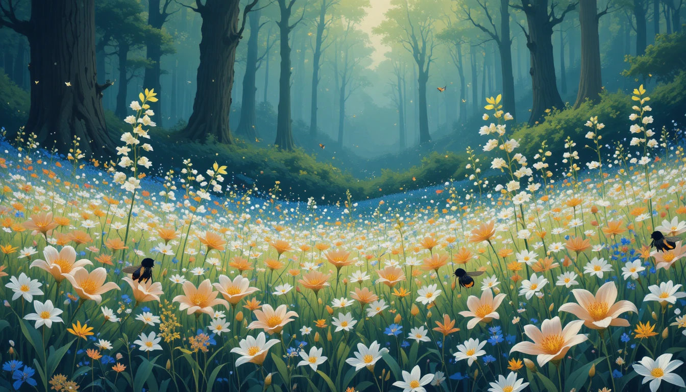 Flat illustration of wildflowers and lilies of the valley