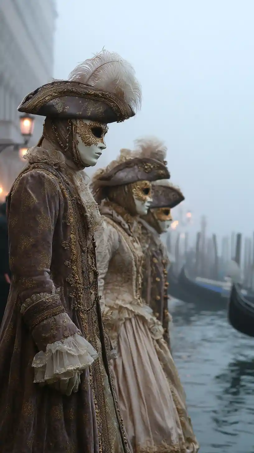 Nobles vénitiens masqués sur la place Saint‑Marc pendant le carnaval
