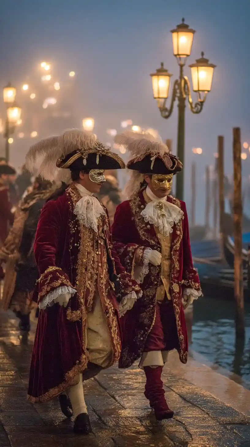 Baroque nobles in Piazza San Marco during Venetian carnival