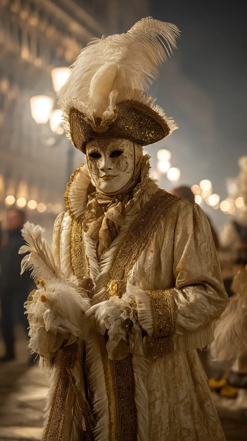 Nobili veneziani in costumi di Carnevale in Piazza San Marco