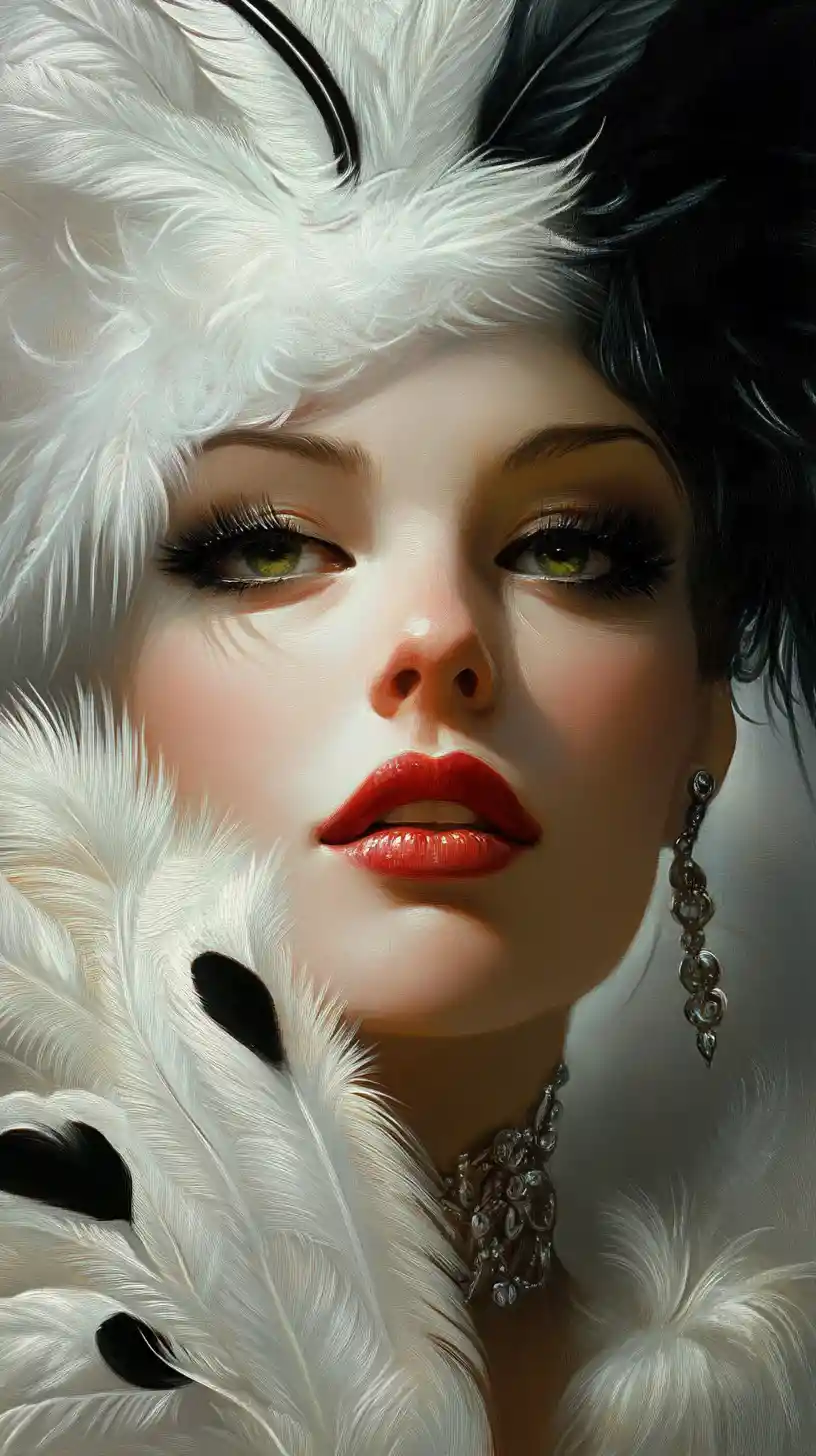 Ominous 3D cartoon fox with white fur and green eyes
