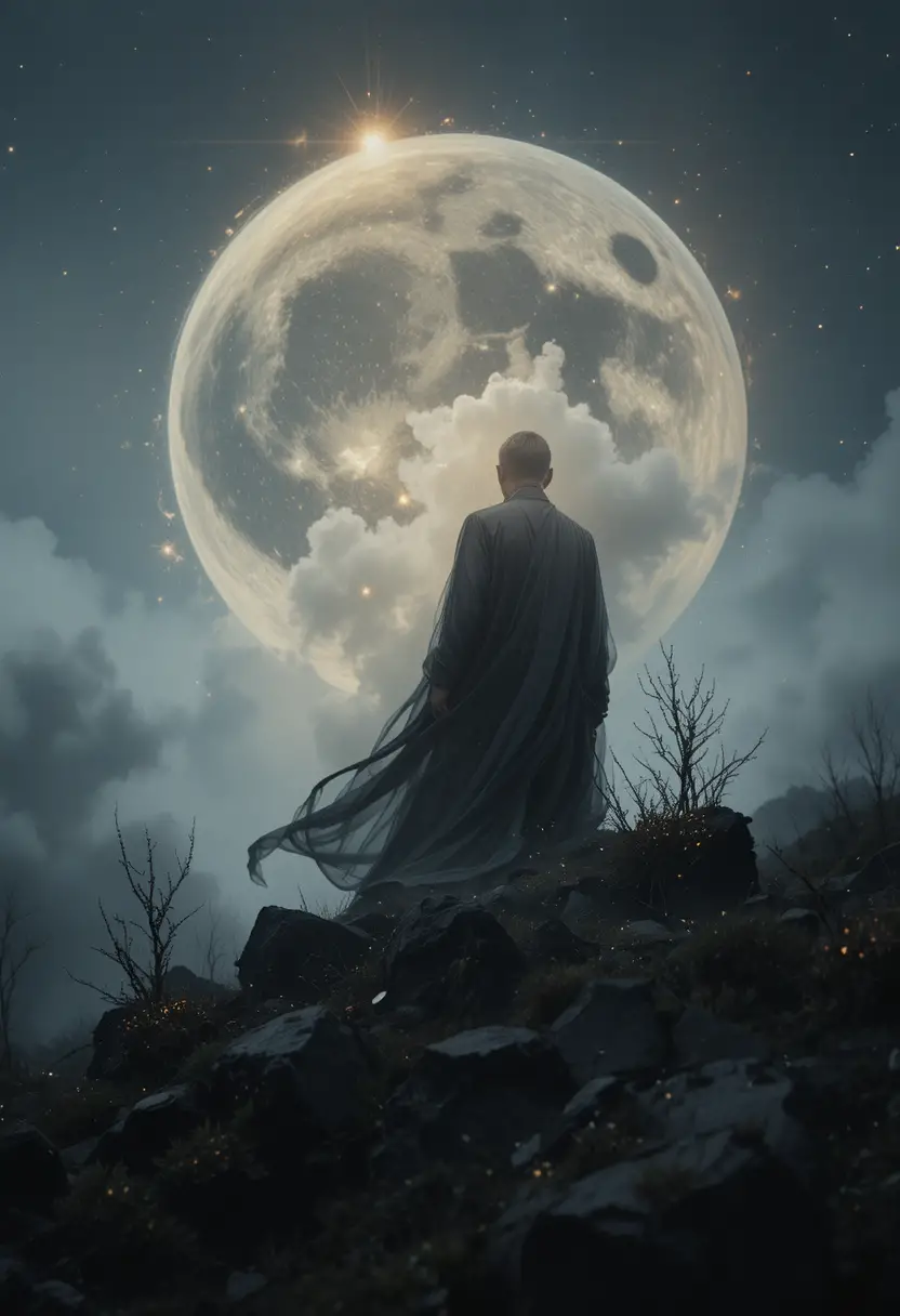 Lonely figure standing in the quiet darkness of night