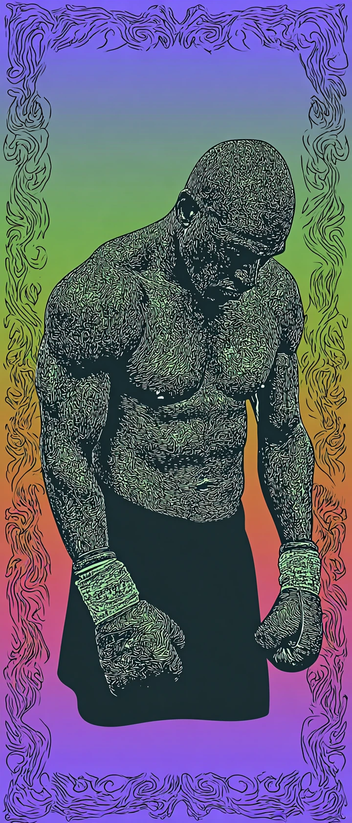 Gritty Digitalgemälde eines Boxers in angespannter Muskelpose