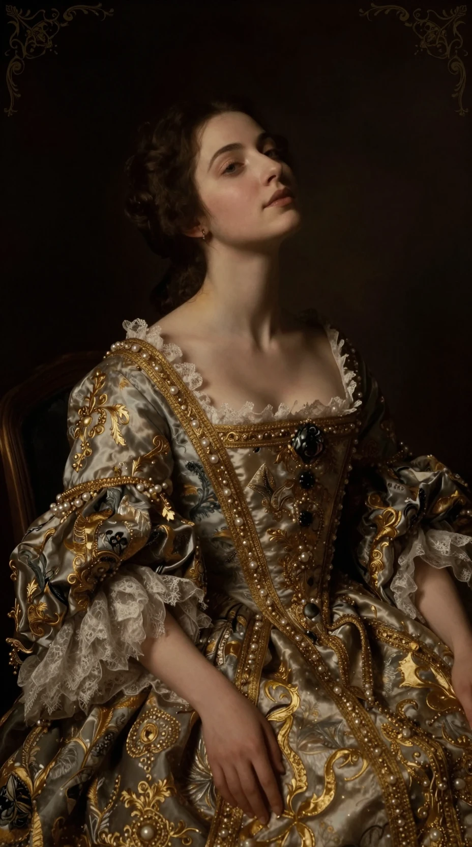 Contemplative noblewoman in a baroque inspired velvet portrait