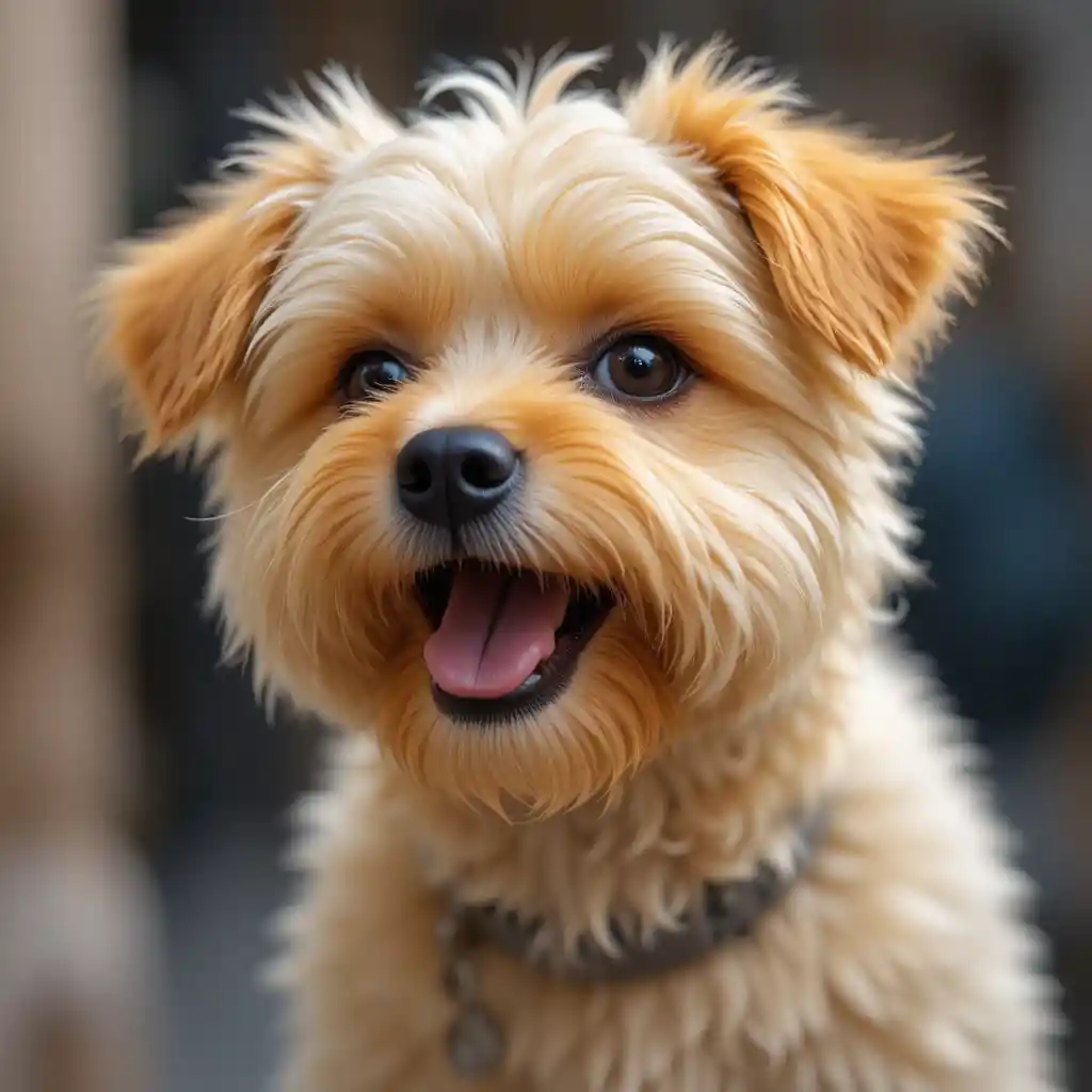 Cute yellow dog with short legs and happy expression