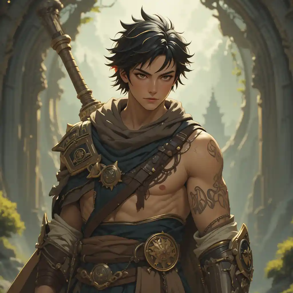 Young male huppermage standing in a magical Wakfu world