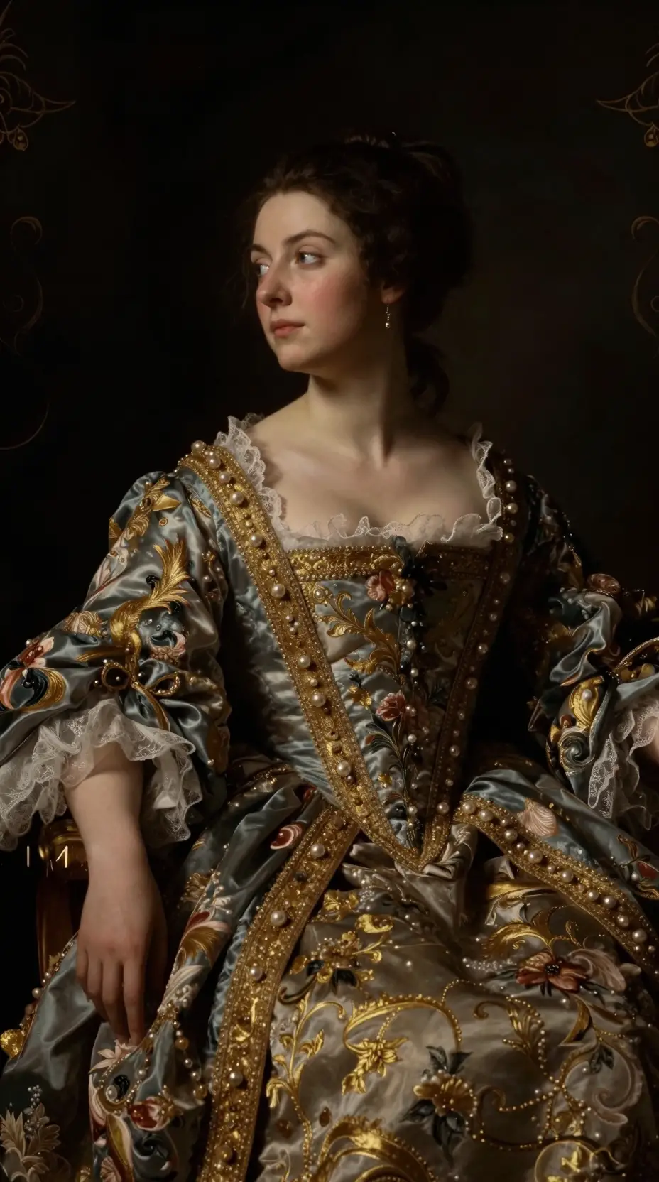 Baroque inspired portrait of a noblewoman in soft chiaroscuro light
