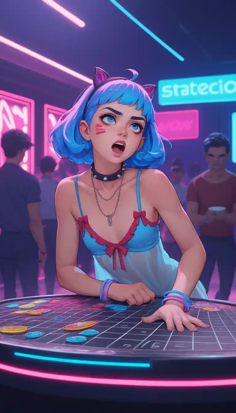 Anime girl dancing on a nightclub table in lingerie