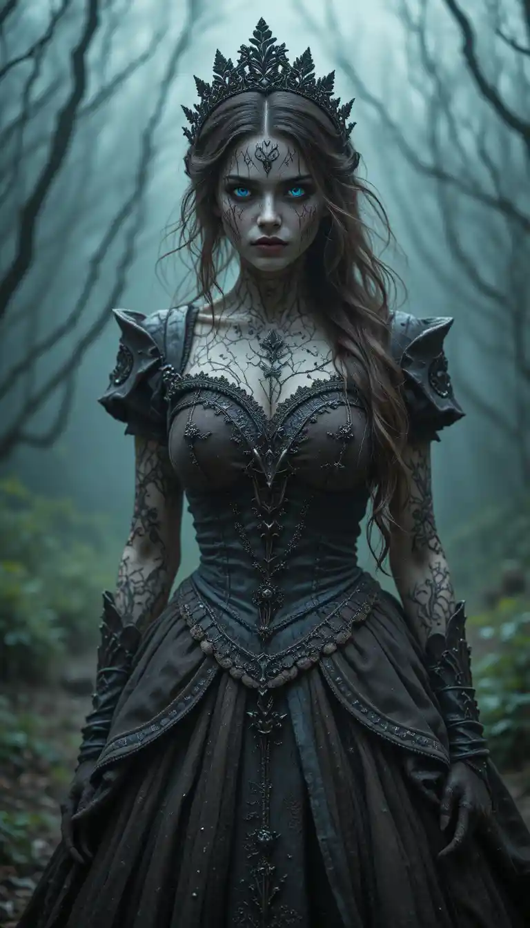 Tormented princess killer in a desolate gothic landscape