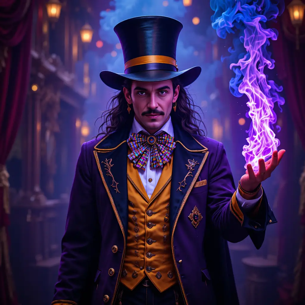 Magician Holding Purple And Blue Fire At The Circus
