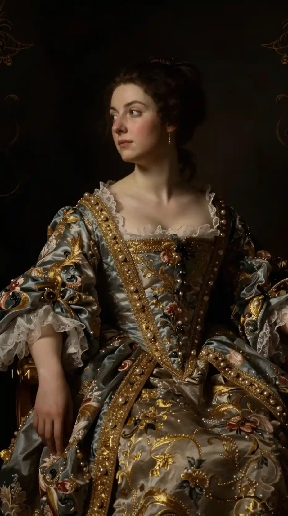 Baroque inspired portrait of a noblewoman in soft chiaroscuro light