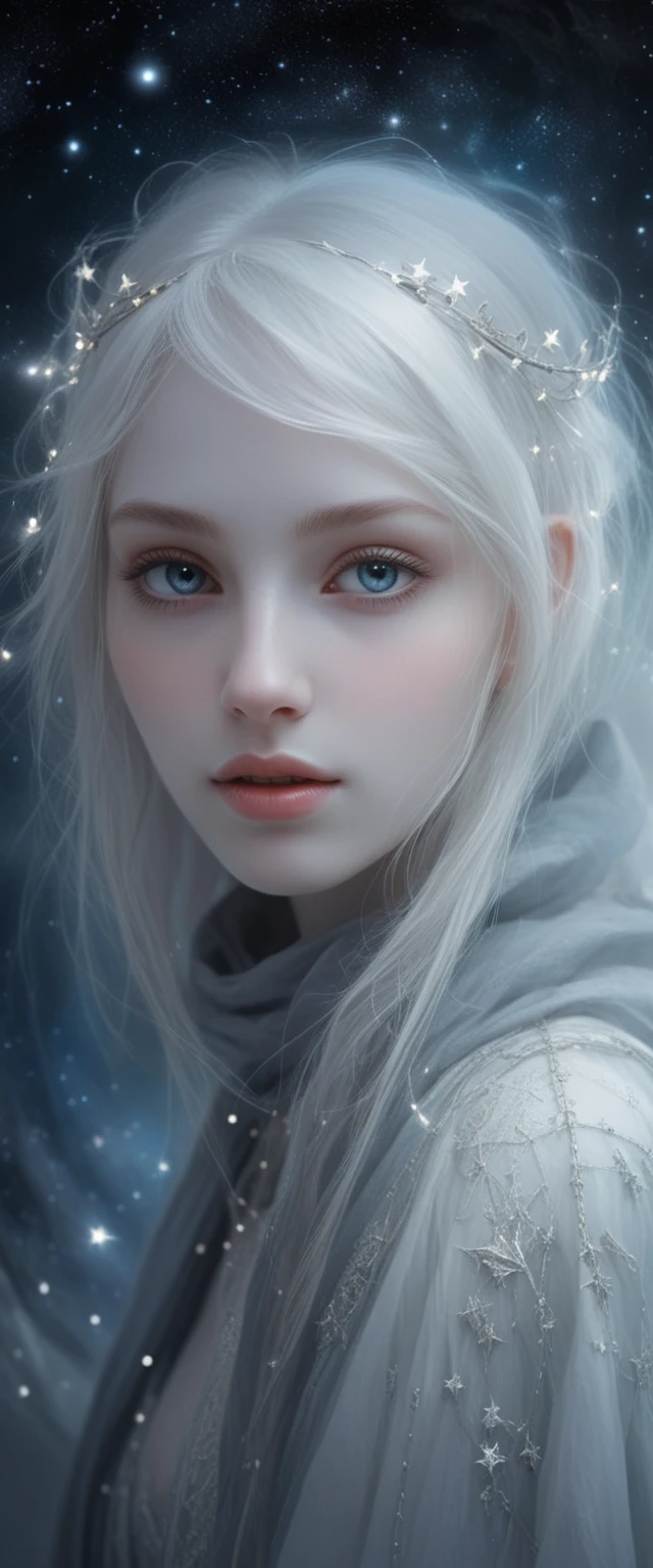 Ethereal gothic woman with a shining string of stars