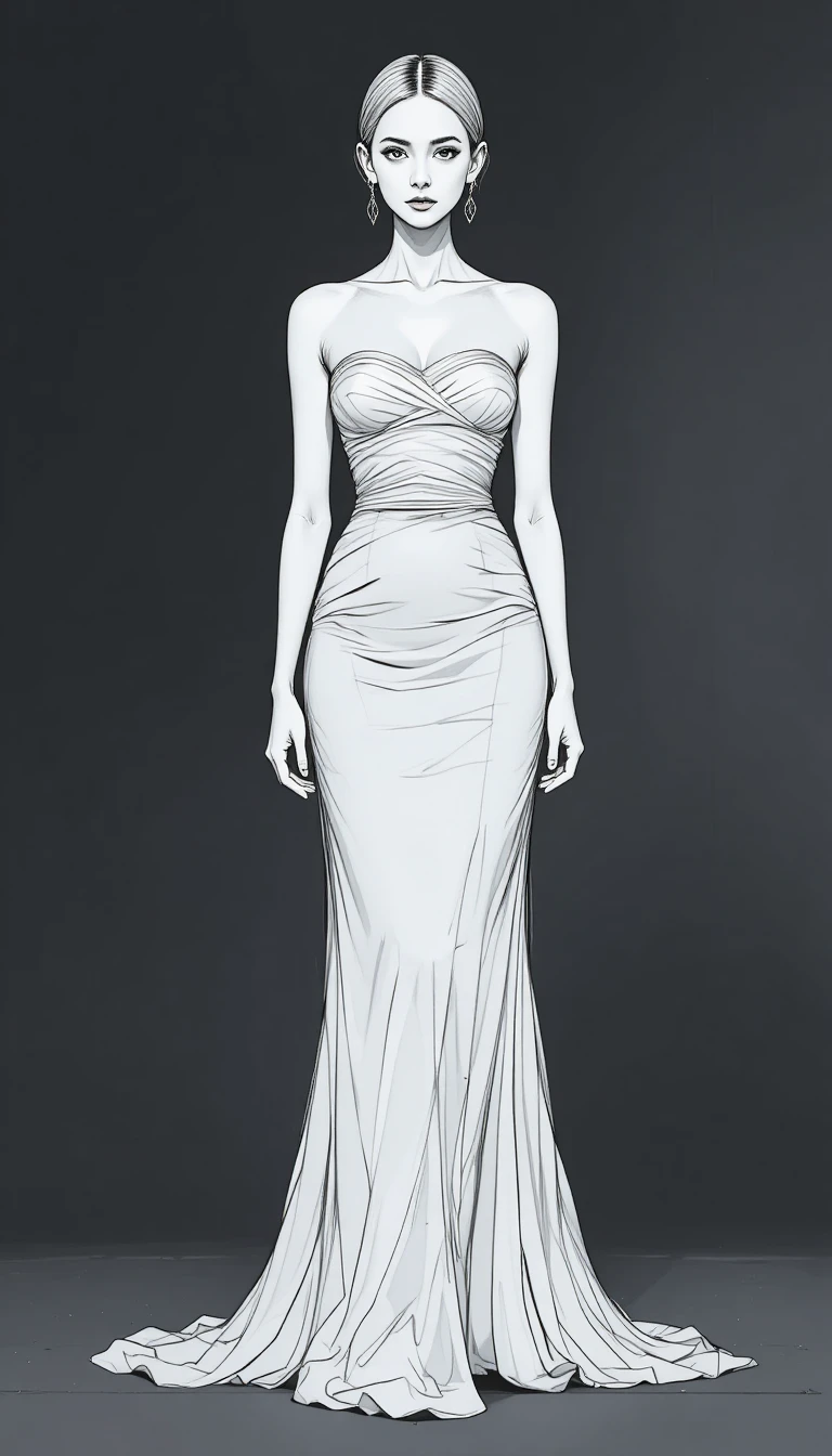 Elegante Frau im schulterfreien Maxikleid – Modeillustration