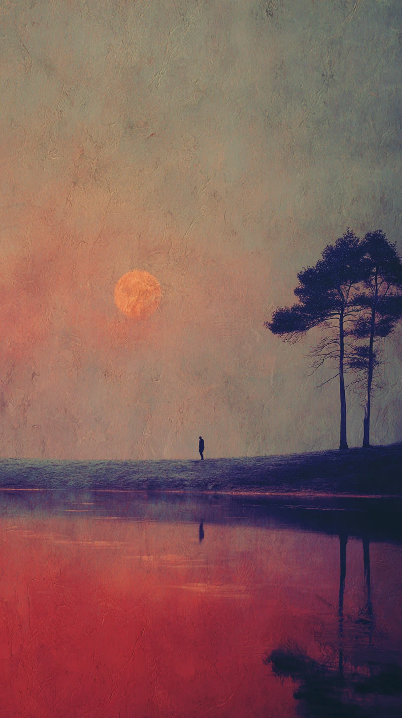 Viajero solitario cruzando un desierto minimalista surrealista