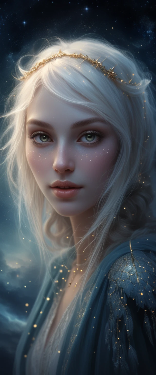在漆黑星空中綻放光芒的天使女子