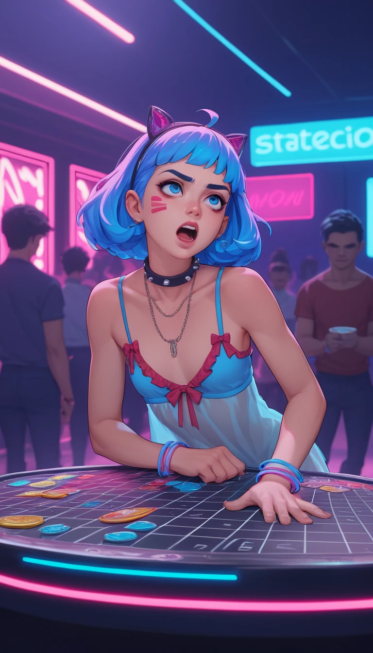Anime girl dancing on a nightclub table in lingerie