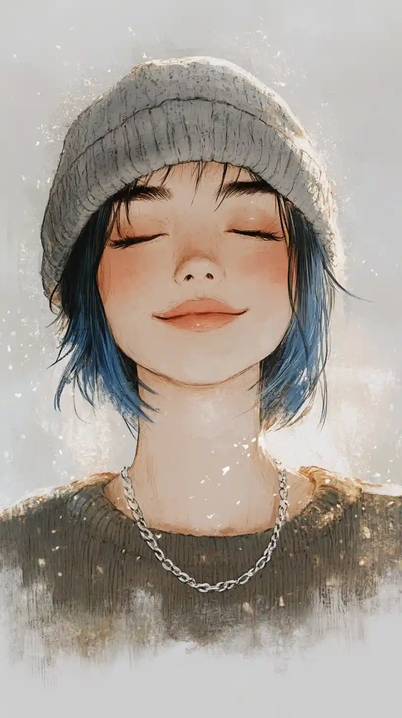 Young woman in warm light with blue hair portrait