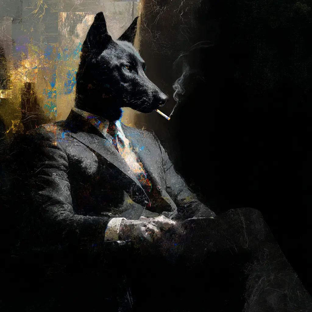 Dadaist minimalist wolf portrait in mixed media collage