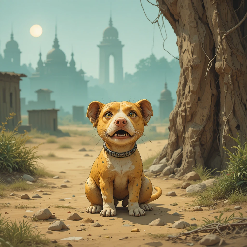 Lonely dog waiting on a quiet street for his owner