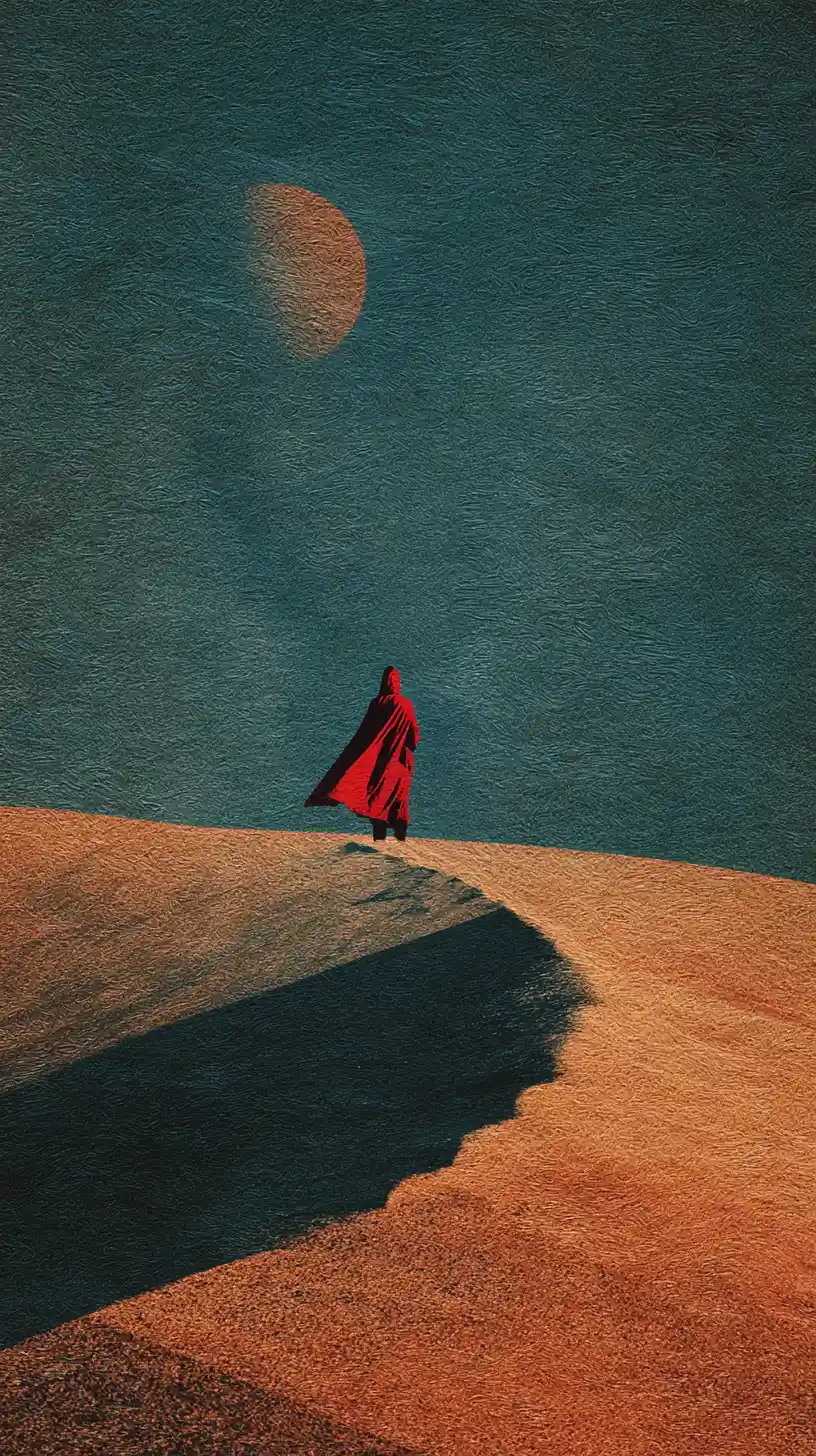 Surreal felted wool desert landscape of endless wandering