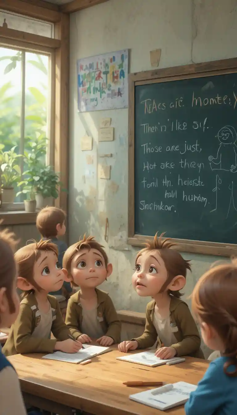 Monkeys Learning With Village Children In A Small Classroom