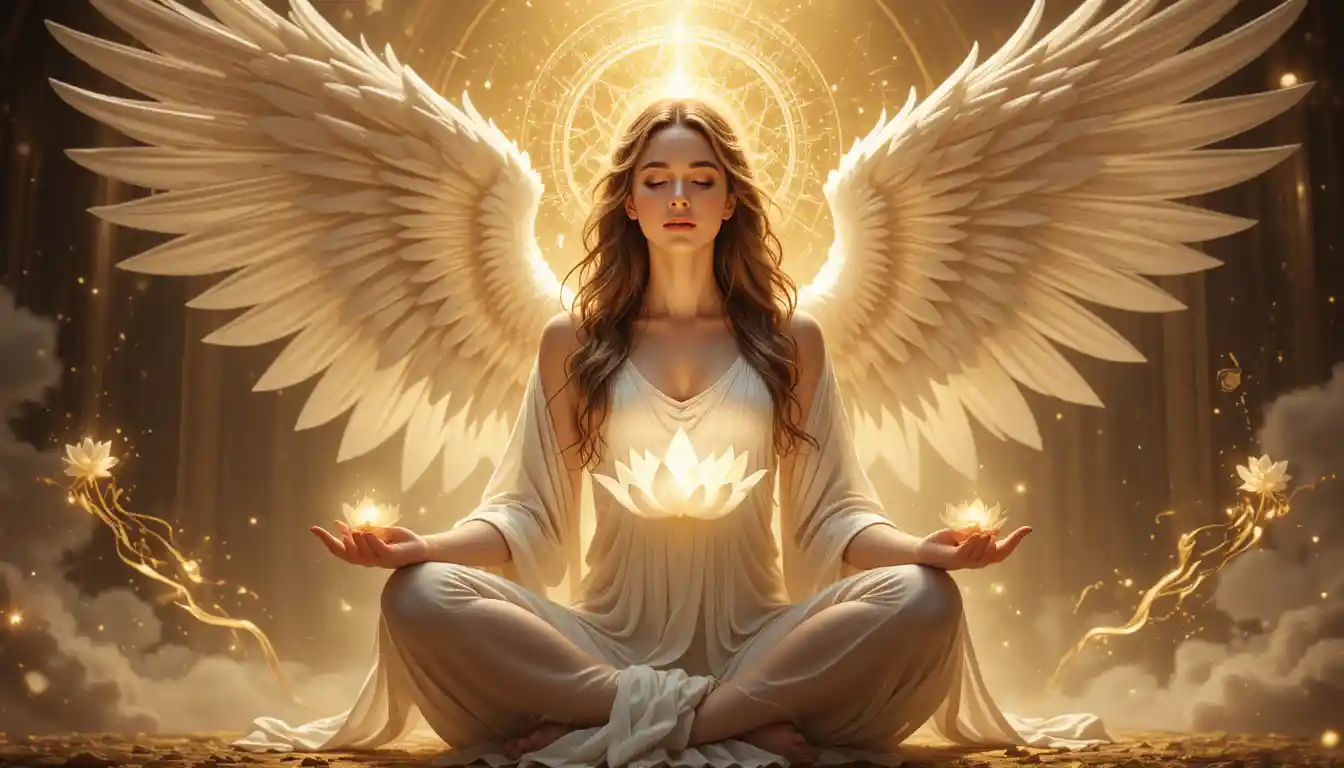 Meditating Archangel Woman Surrounded By Sacred Golden Light