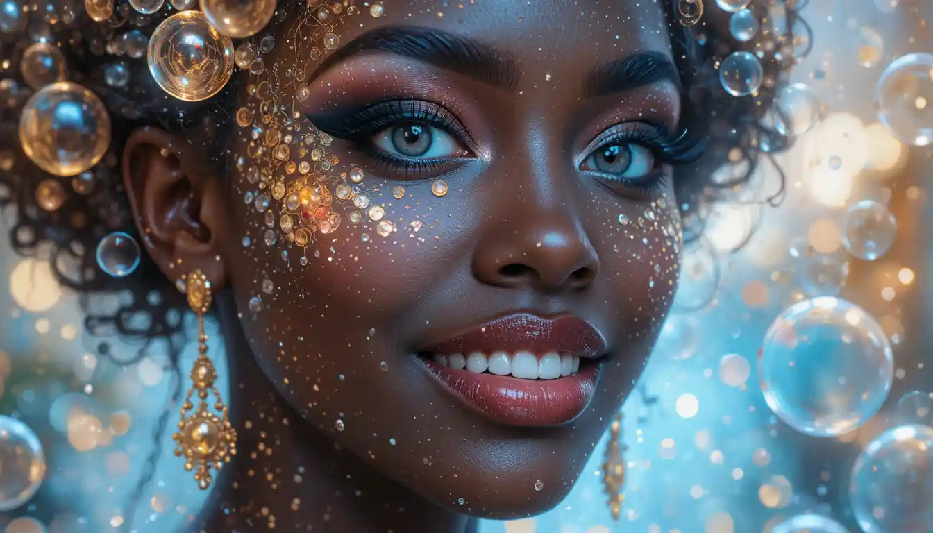 Joyful black woman with surreal multidimensional beauty
