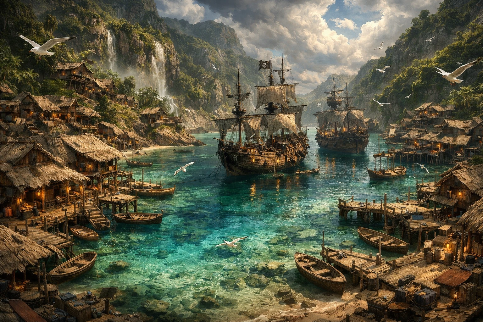 熱帶海盜海灣的戲劇奇幻插畫