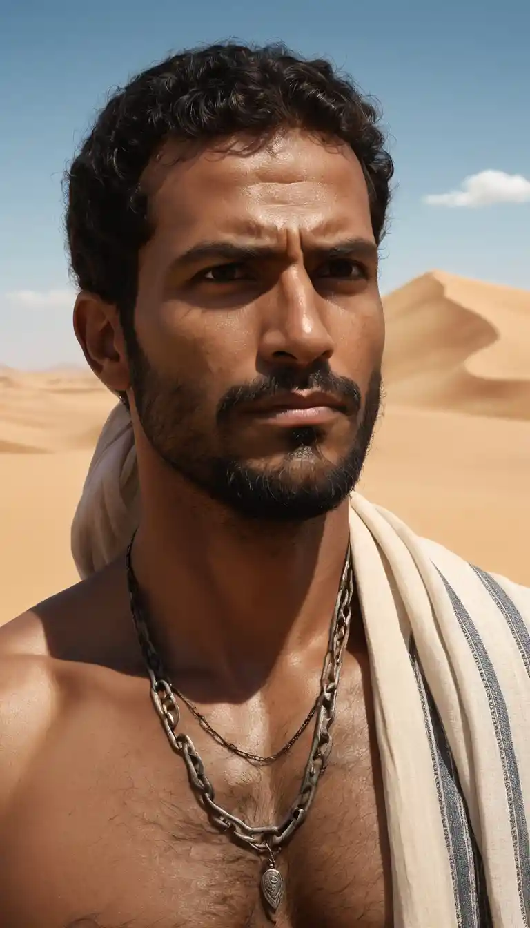Guerriero del deserto con keffiyeh e sguardo intenso